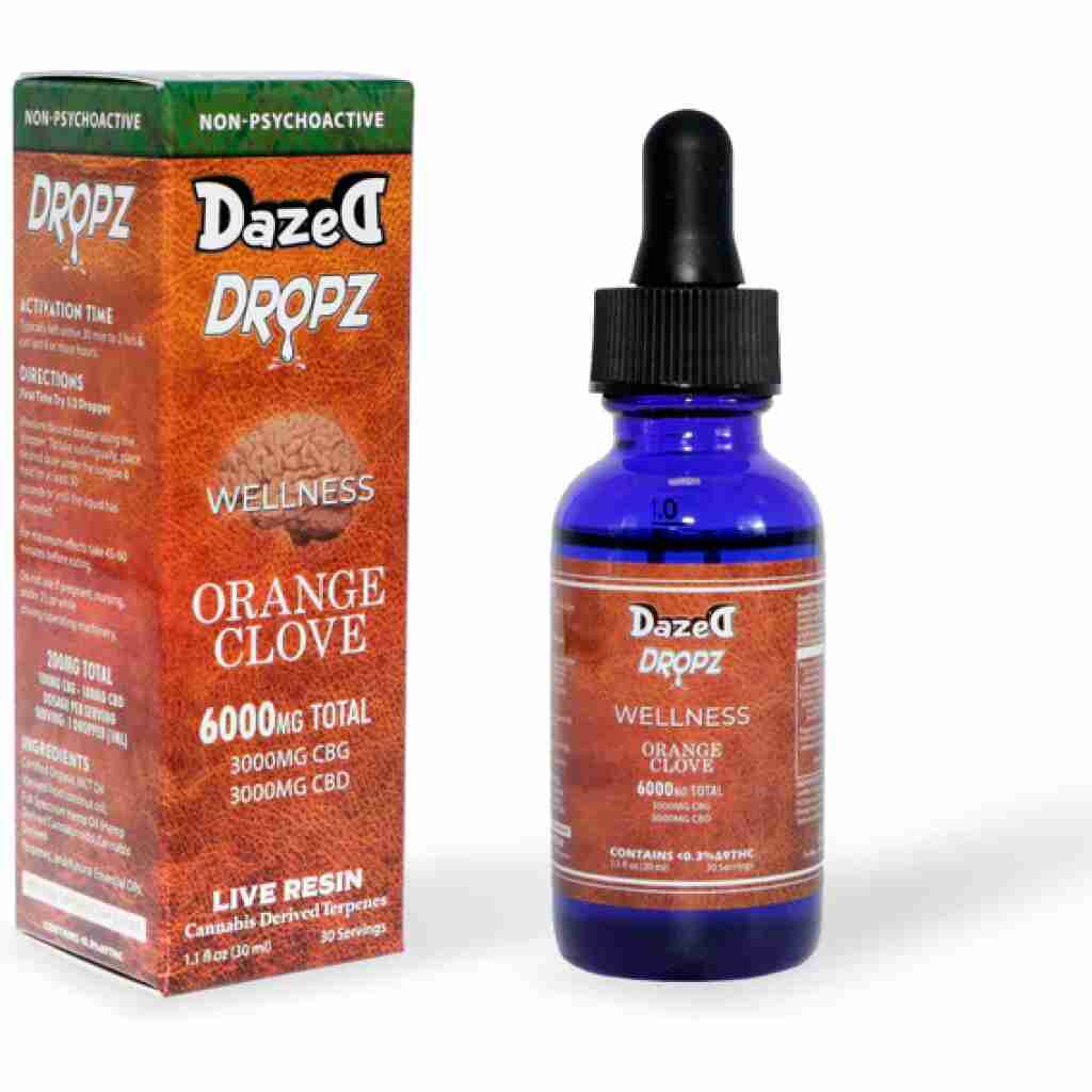 Dazed Dropz THC CBD CBG CBN Oil Tinctures Orange Clove