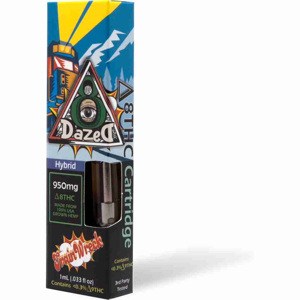 DazeD8 Trainwreck Delta 8 Cartridge 1g inside the box