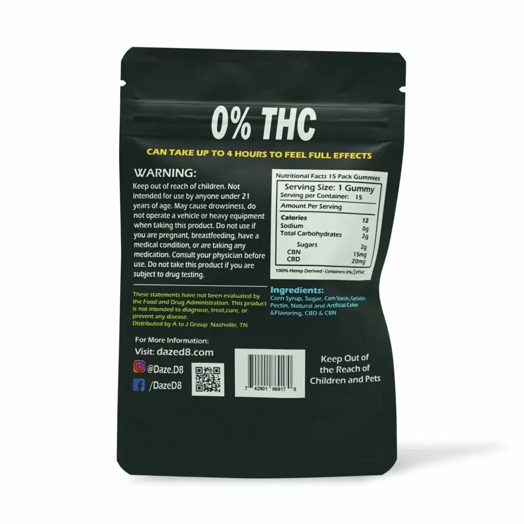 DazeD8 CBN + CBD Gummies – 35mg Back part