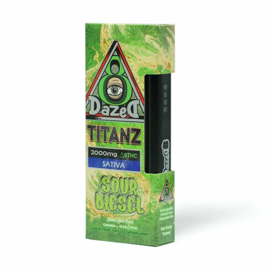 DazeD8 Sour Diesel Delta 8 Disposable 2g inside the box