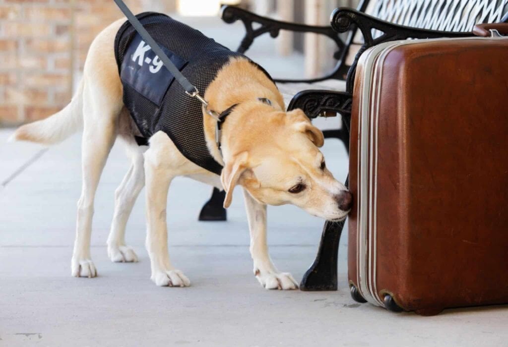 Police dog smelling for drugs