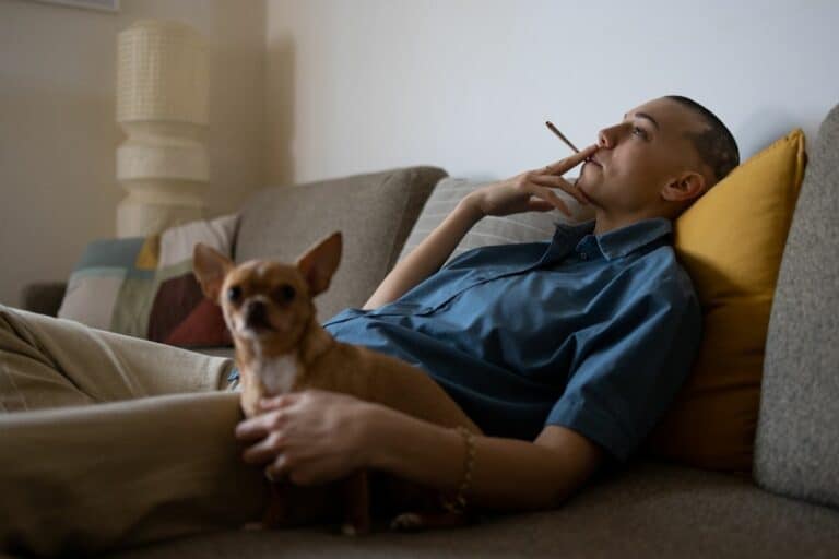 A guy smoking THC pov and feeling relaxed.