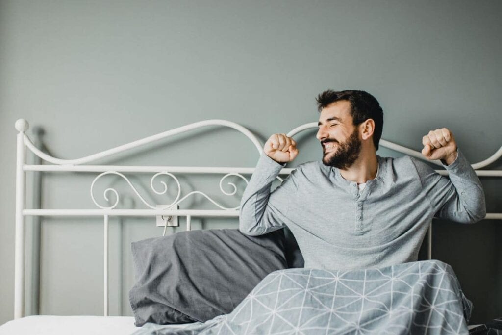 A man waking up after smoking weed