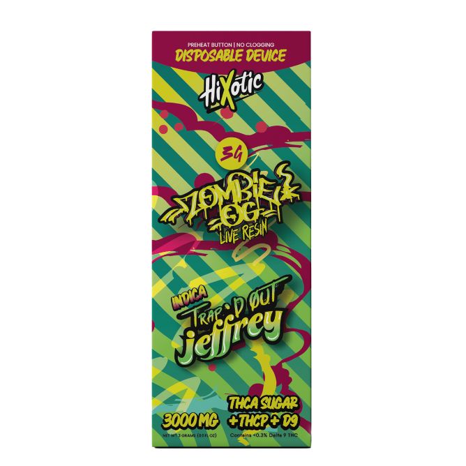 HiXotic Trap’d Out Jeffrey Disposable Vape 3g Zombie OG