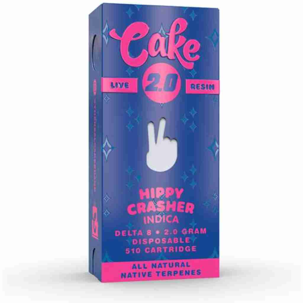 A blue box with pink and white text that contains Delta 8 vape cartridges.
