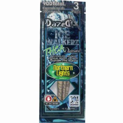 DazedA THCa Diamonds Icewalkerz 3-pk Pre-Rolls 2.25g Northern Lights