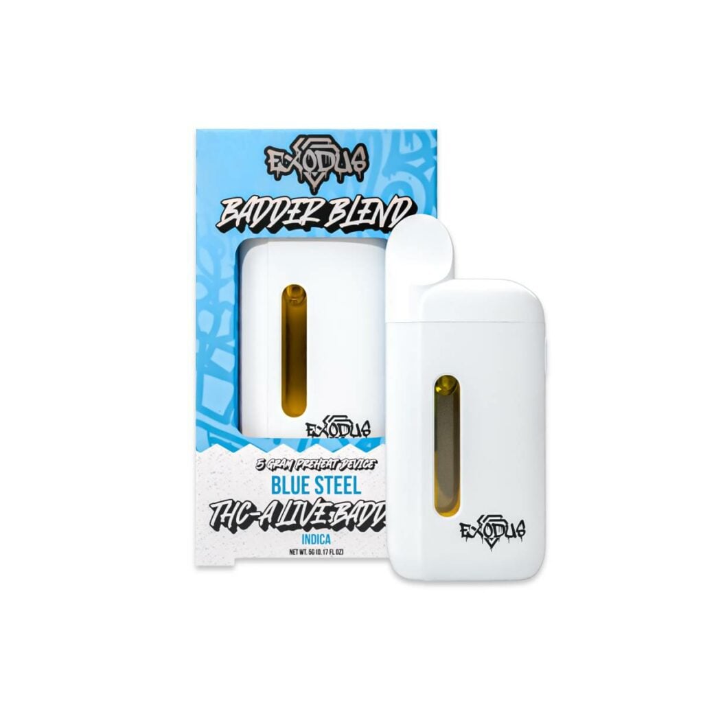 Exodus Badder Blend Preheat THCa Disposable Vape 5 Grams Blue Steel
