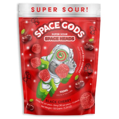 Space Gods Super Sour Space Heads black cherry gummy sour.