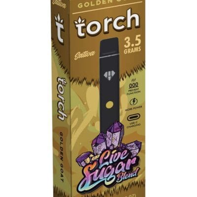 A box with a Torch Live Sugar Blend Disposables | 3.5g in it.