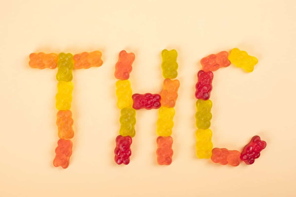 Gummy bears forming the word "THC" Gummy bears forming the word "THC"
