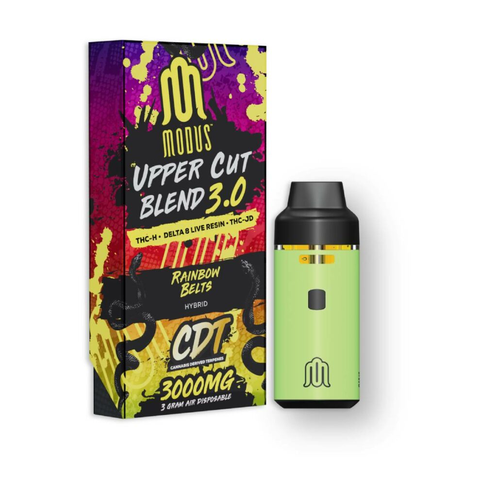 A green box with a Modus Upper Cut Blend Disposables 3.0g inside.