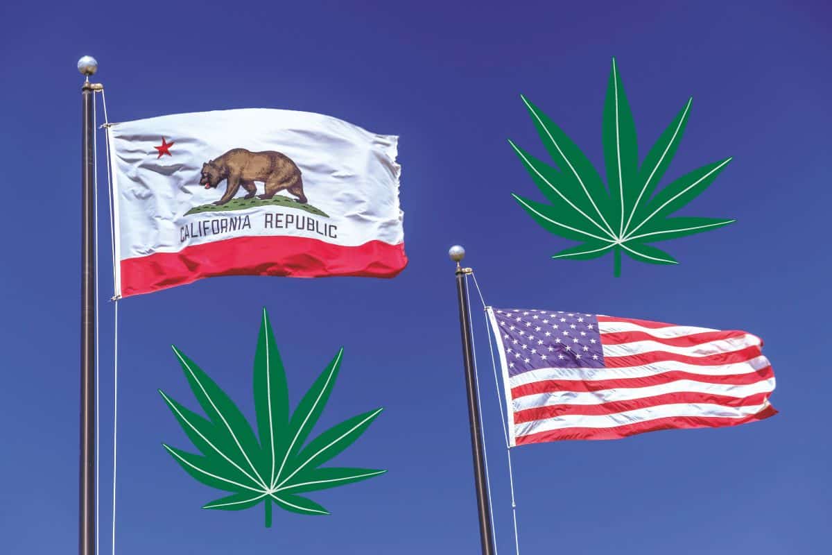 California flag and marijuana leaf California flag and marijuana leaf