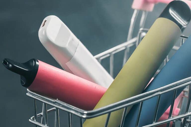 THCa disposable vape inside a shopping cart