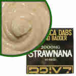 A box of strawberry nanana with a label on it, infused with Super Lemon Haze and THCa Diamond Badder Dabs.