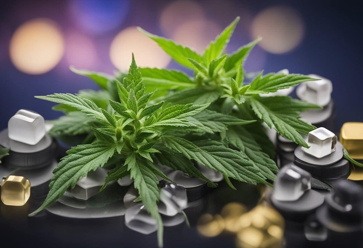 Cannabis plant on a black background with Delta 9.