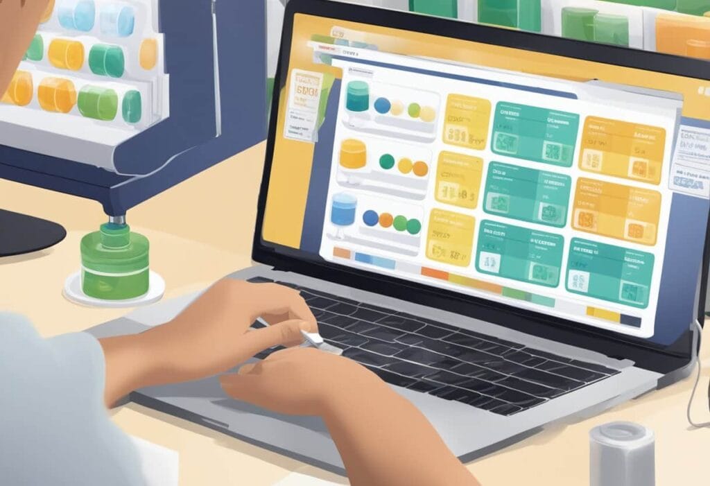 An illustration of a person using a laptop computer while browsing through the best delta 8 online store.