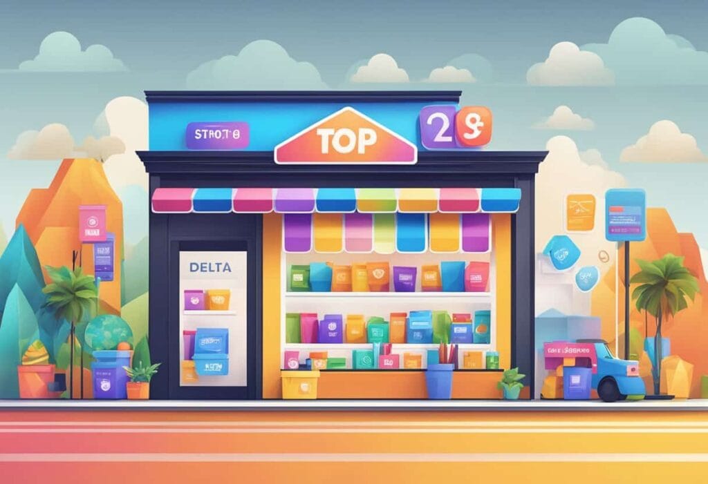 A vibrant and stylish flat illustration of the best online store for delta 8 products, offering a wide range of high-quality items.