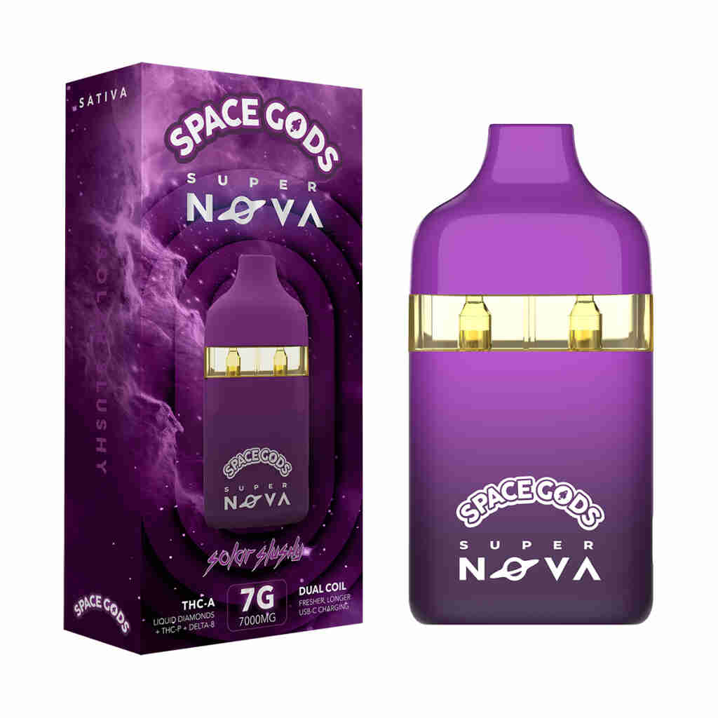 Space Gods offers a captivating fragrance in their Super Nova THCa Liquid Diamonds Dual Coil Disposable Vape Pens 7g. This cosmic-inspired scent will transport you to celestial realms, leaving an unforgettable impression.