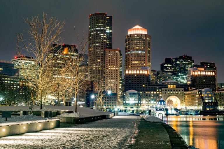 City Buildings During Night Time in Massachusetts