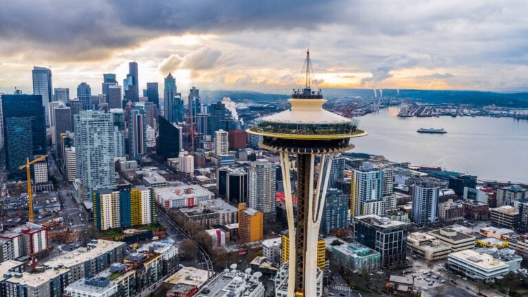 Aerial View Of City Buildings in seattle washington