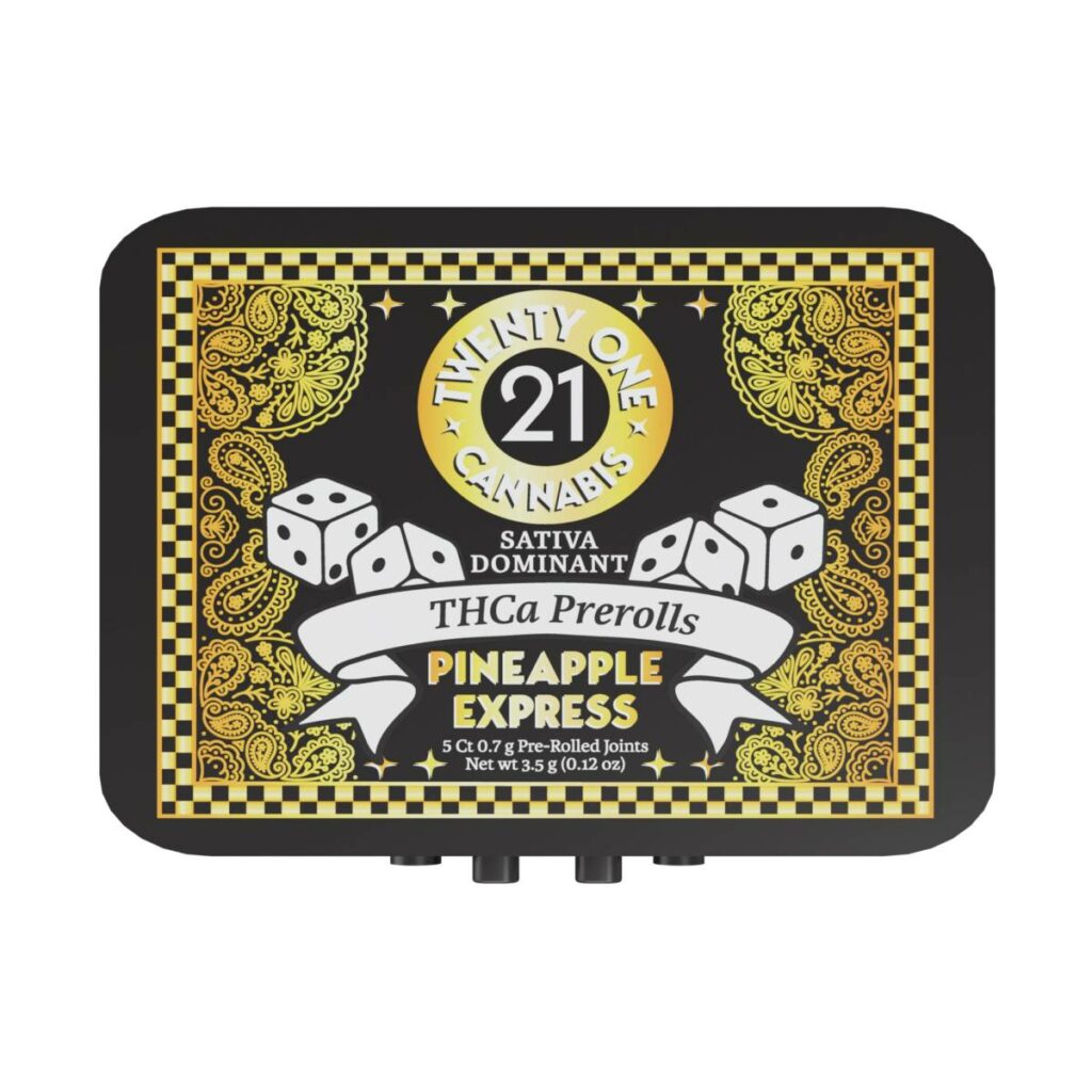 Twenty One THCa Pre-Rolls 3.5g 5pcs pineapple express tin.