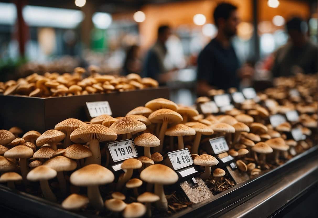 A Lot of Mushrooms with Prices and Tags