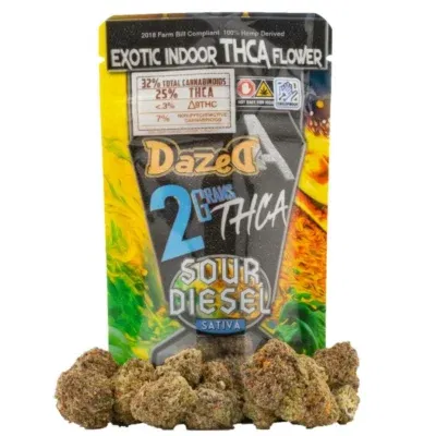 A Packet of Dazed8 THCa Exotic Indoor Flower Sour Diesel 2g