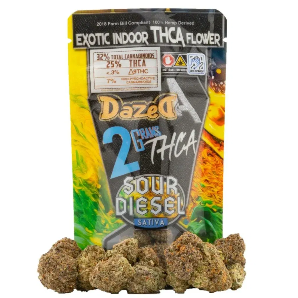 A Packet of Dazed8 THCa Exotic Indoor Flower Sour Diesel 2g