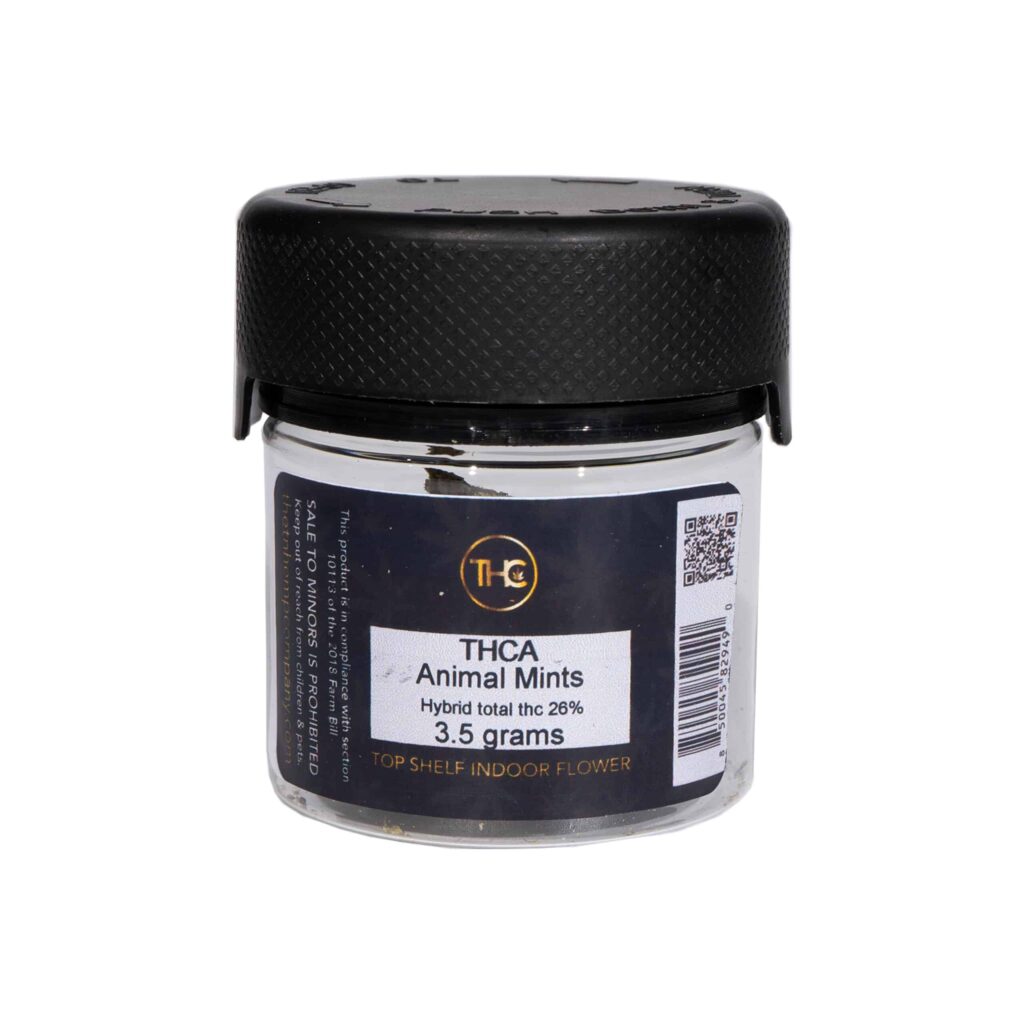 A small jar with a label featuring The TN Hemp Company Premium THCa Indoor Flower 3.5g.