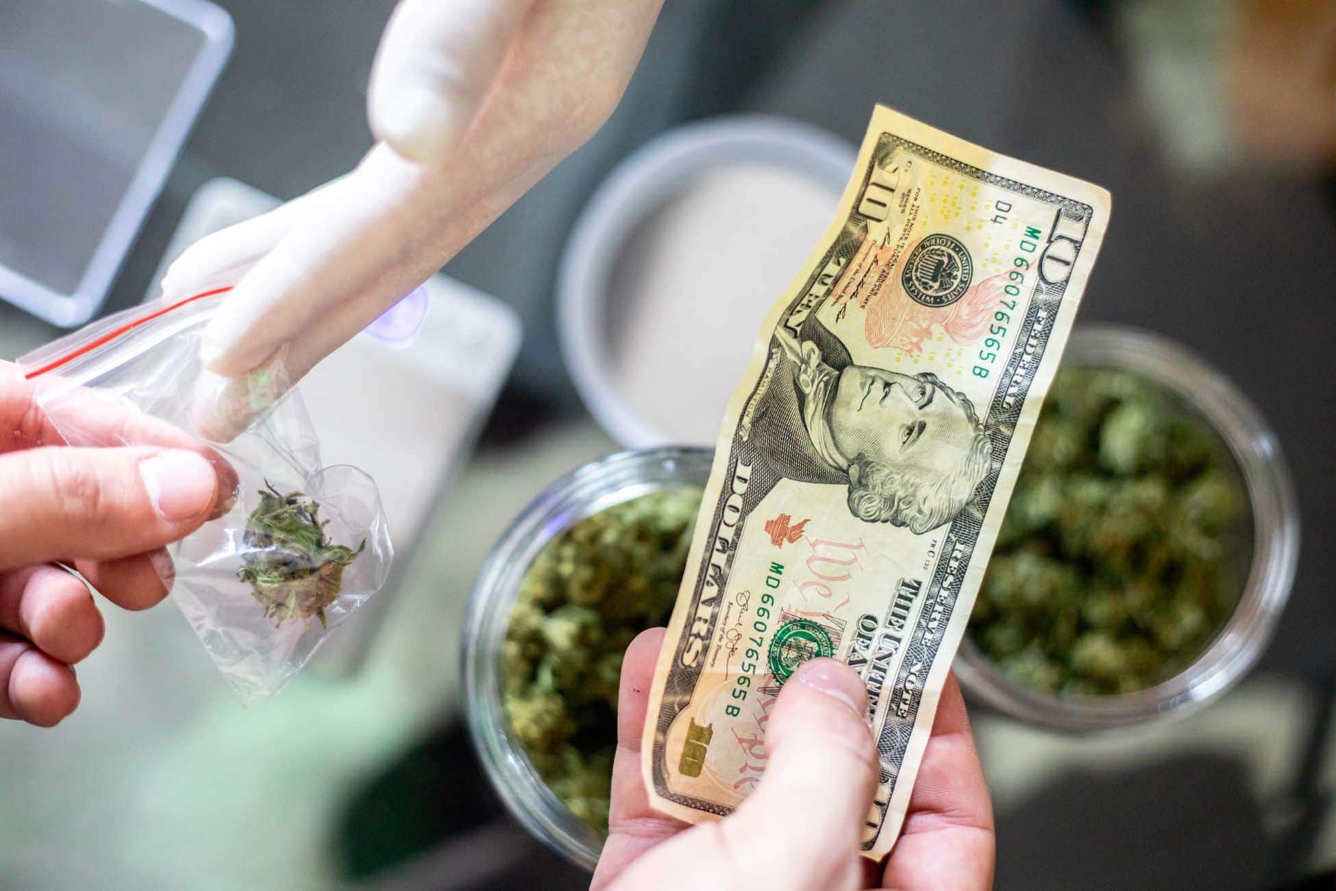 Buying weed and paying ten dollars for it