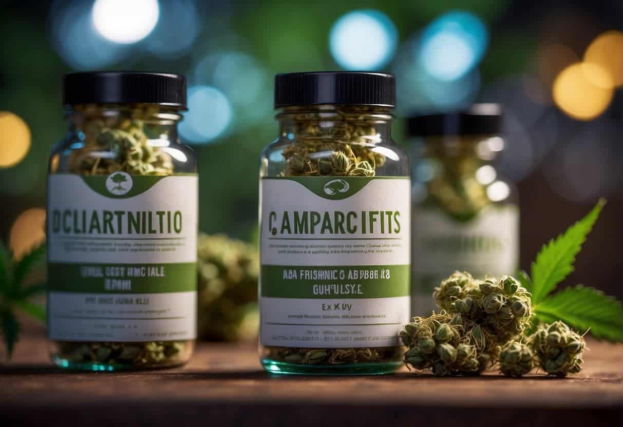 Cannabis products in the bottles for the sale purpose.