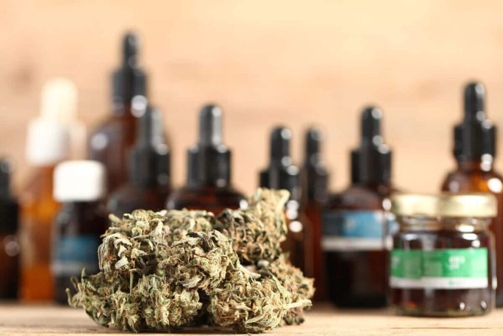 Different types of thca products behind marijuana.