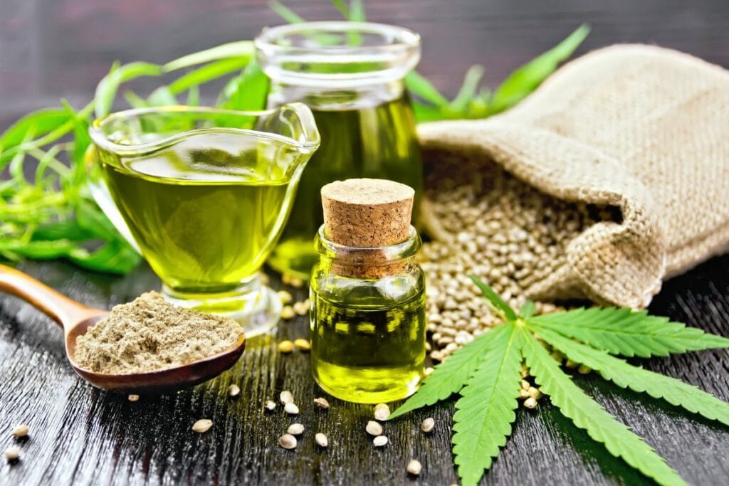 Marijuana leaves and hemp oil