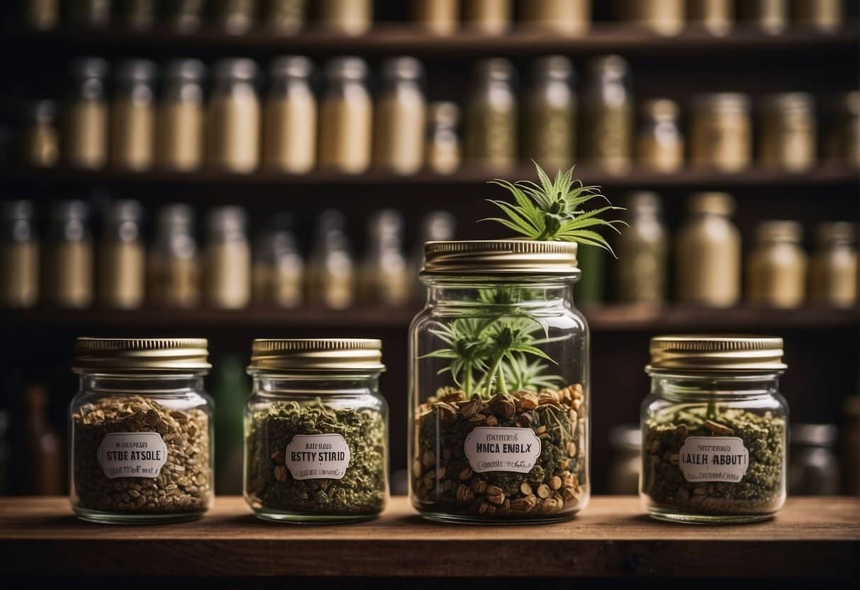 Multiple Indica Cannabis Buds Inside Glass Jars