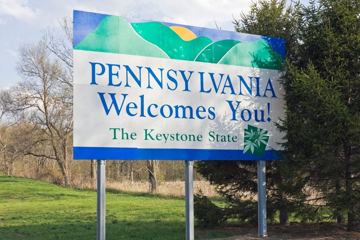 Pennsylvania welcomes you sign and marijuana leaf on it