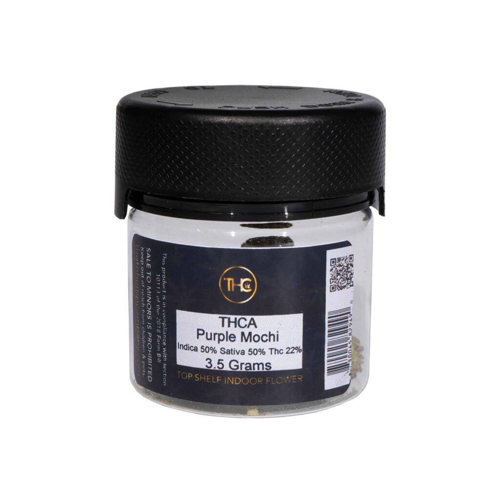 A small container of The TN Hemp Company Premium THCa Indoor Flower 3.5g with a black lid.