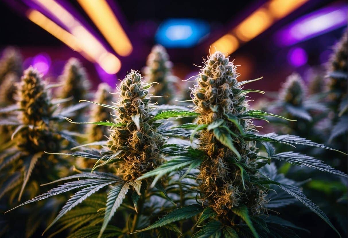 Sativa strain marijuana production in a room.