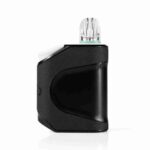 A close-up of a black Urb 510 Clicker Battery reveals its sleek, curved design with a glossy top and transparent protrusion, highlighting its compact, modern features.