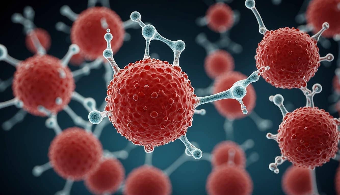 A close-up of red spheres.
