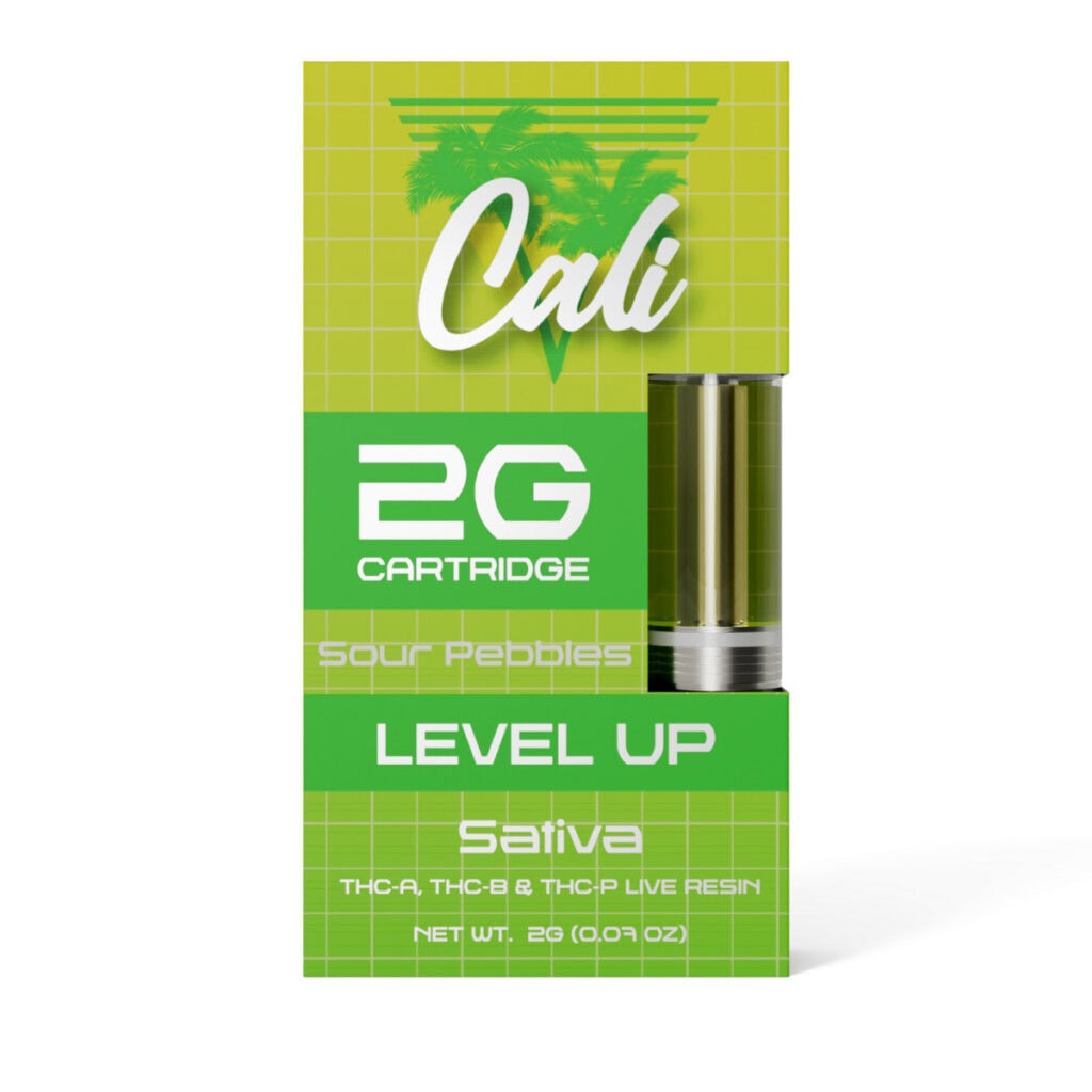Cali Extrax Level Up Live Resin THCa Vape Cartridge 2g Sour Pebbles