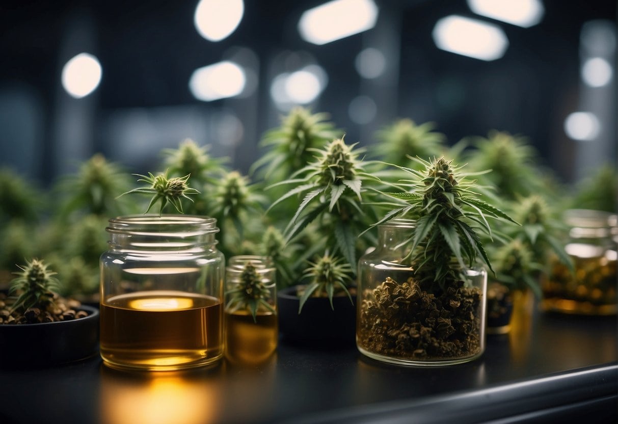Conversion of cannabis plants to CBDA and THCa in jars on a table.