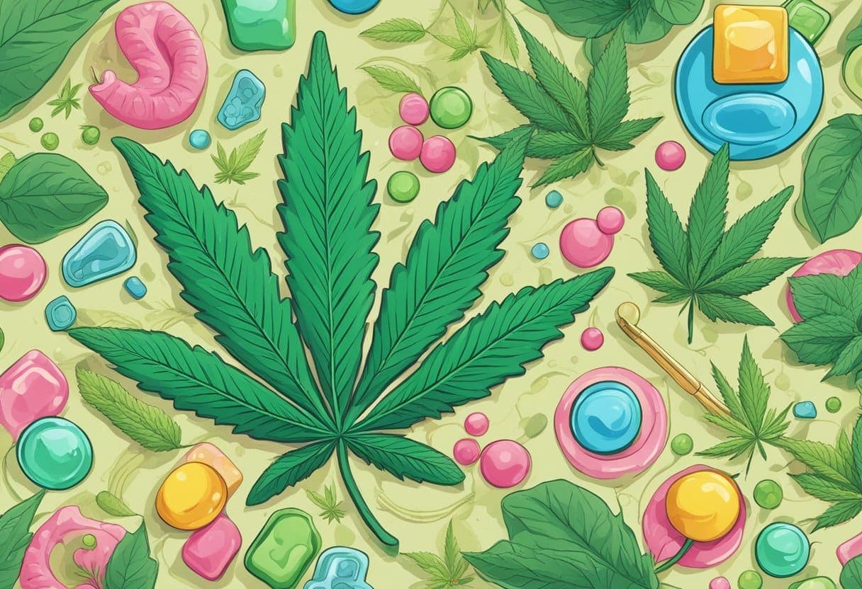 A seamless pattern with marijuana leaves and candy featuring an Auto Draft.