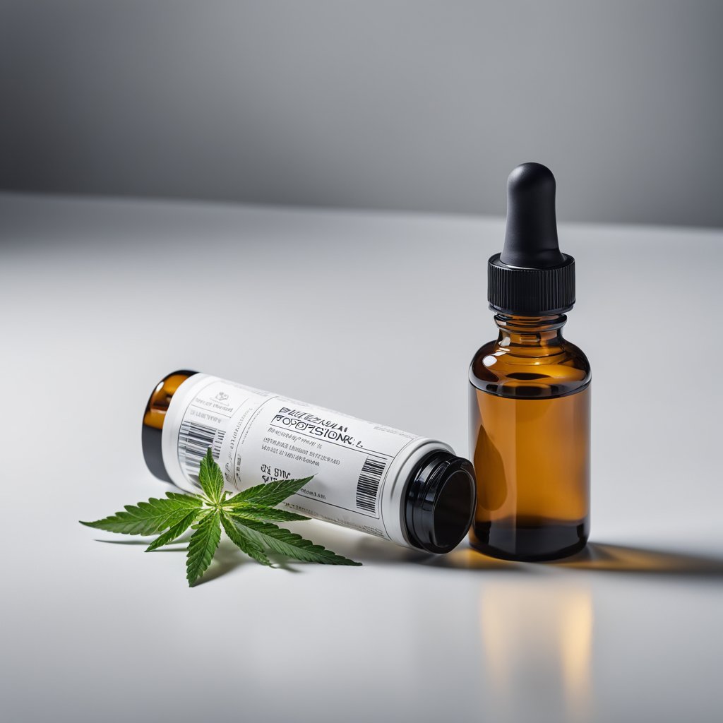 A bottle of CBD oil next to a leaf with a koicbd coupon