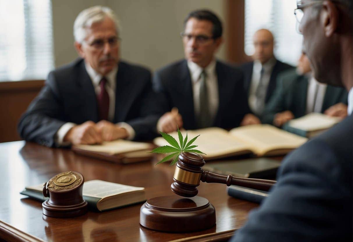 A judge presents a gavel to a group of people at a table during a legal proceeding in NC.