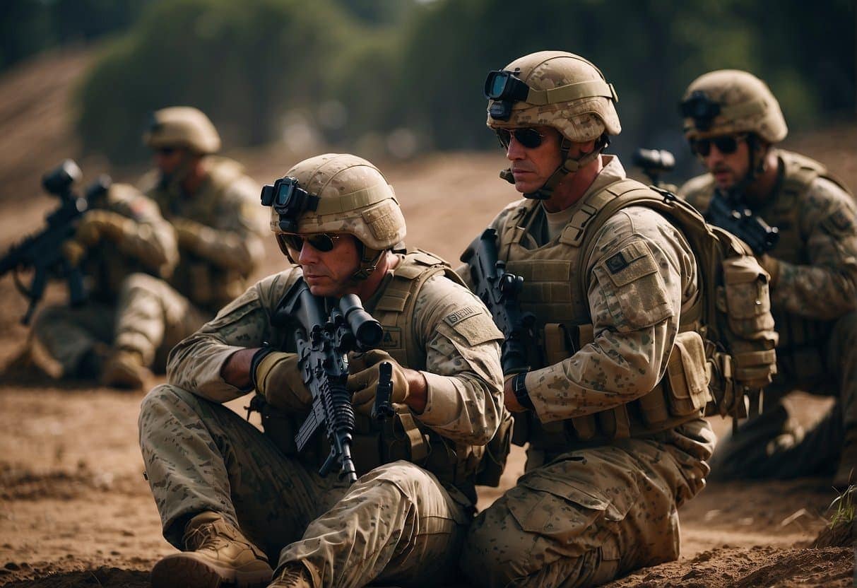 A group of soldiers are sitting on the ground, awaiting instructions during an auto training session.