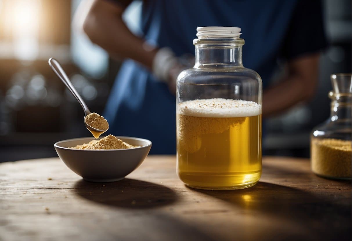 A bottle of beer and a spoon on a wooden table, highlighting THCa Powder usage.