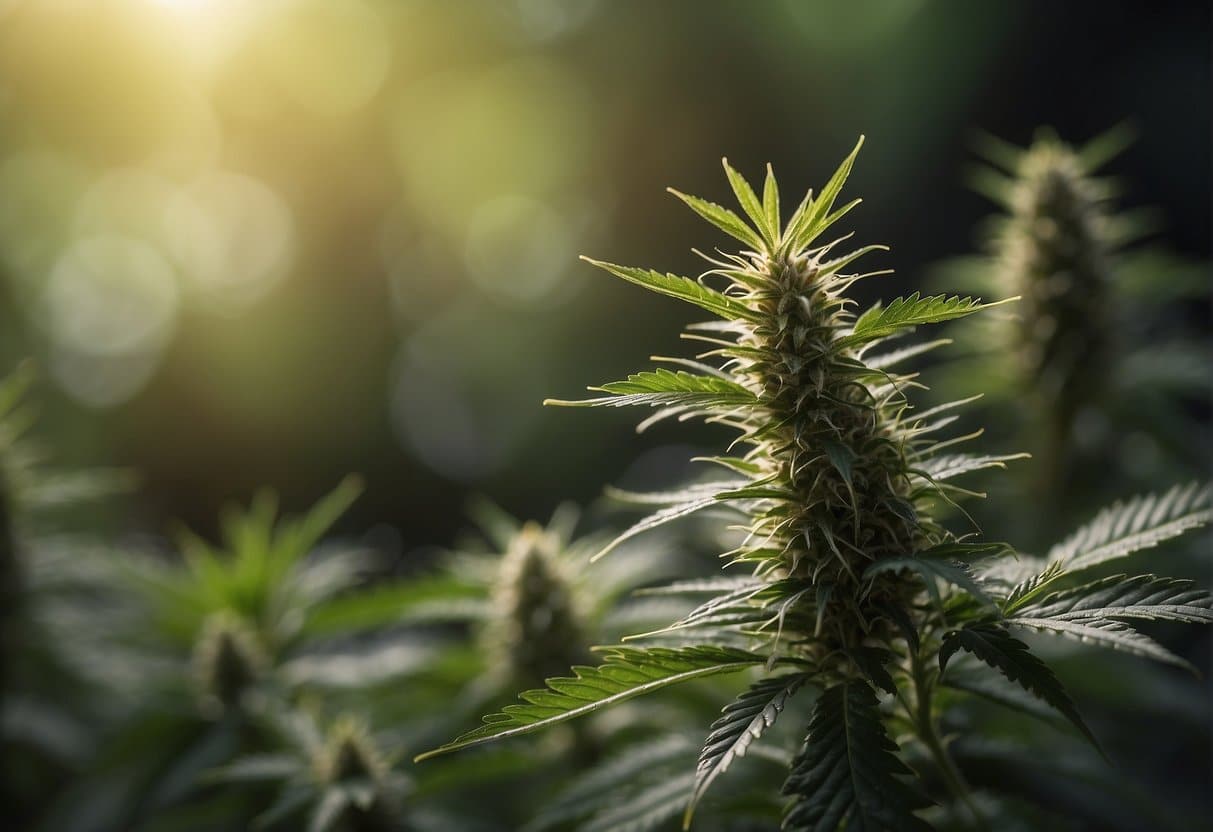 An auto flowering cannabis plant basking in the warm glow of the sun.