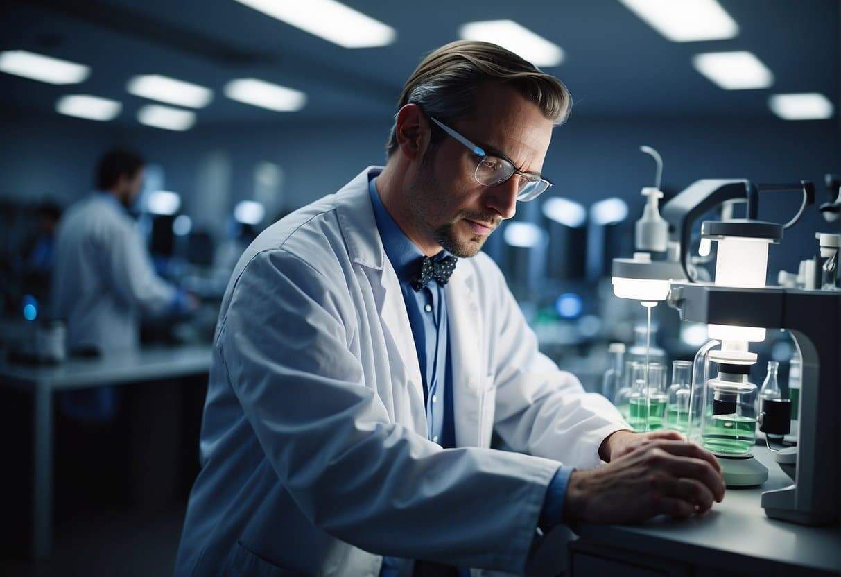 A man in a lab coat working on a test tube to study the effects of THCa on sleep.