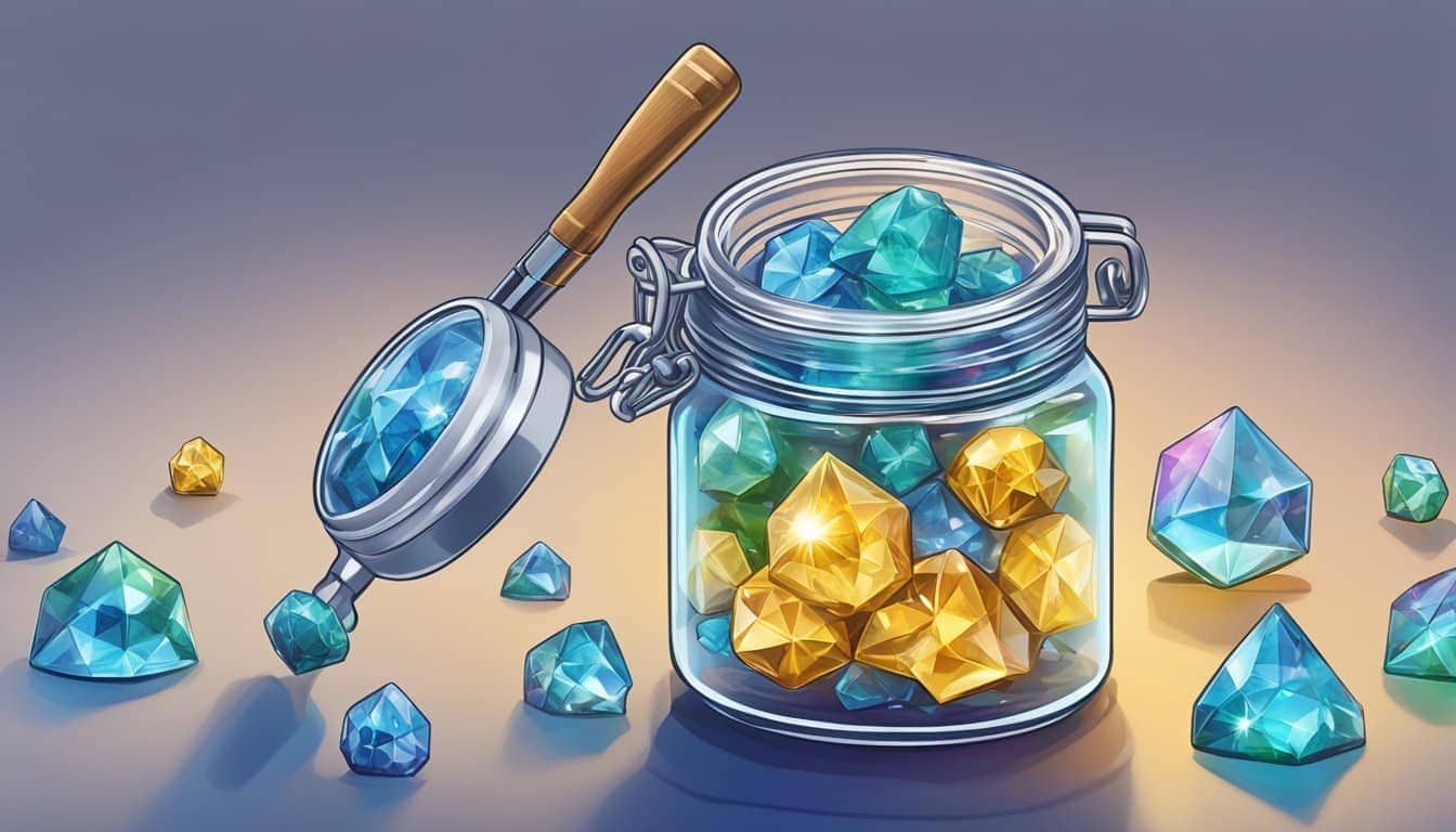 A jar full of gems and a wooden spoon, auto-drafted.