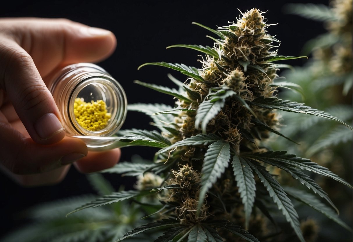 A person is holding a jar of THCa cannabis seeds, known for their non-psychoactive benefits and potential for pain relief.